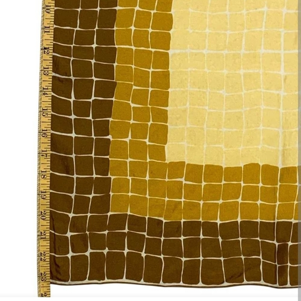 Vtg Burmel Silk Scarf Brown Old Gold Yellow Mod Geometric 23" Square Handrolled - Picture 4 of 5